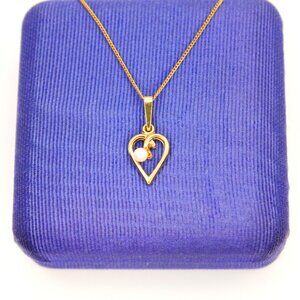 Vintage 1/20 14K Gold Filled ENGEL BROTHERS Open Heart Pendant Necklace 18"